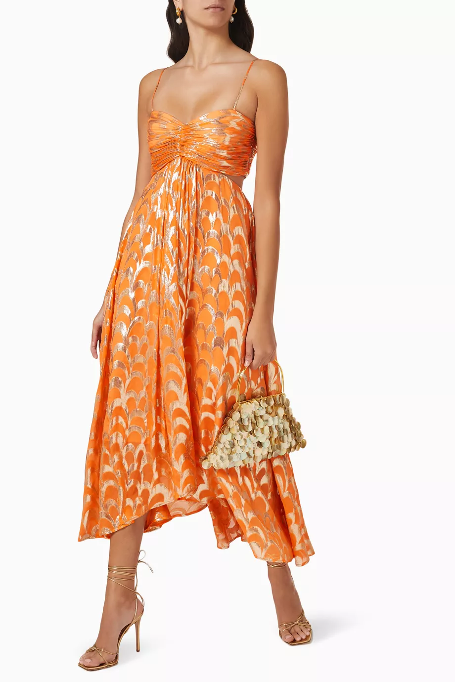 Orange A-Line Spaghetti Straps Chic Long Party Dress, DP2096
