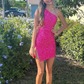Hot Pink One Shoulder Sequins Simple Homecoming Dress, DP2552