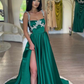 Ornate Crystal Beaded Ruched With Train And Slit Evening Formal Party Prom Dress,DP074