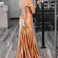 Magenta Satin Off-the-Shoulder Mermaid Long Formal Dress with Slit,DP050