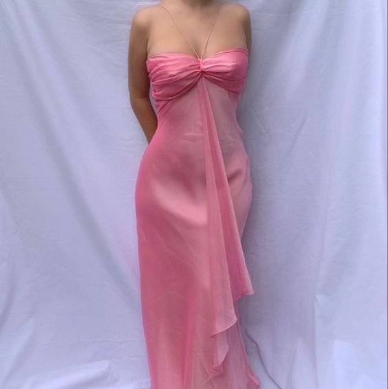 Sweet Pink Sweatheart Ruffle Vintage Chiffon Party Dress, DP2503