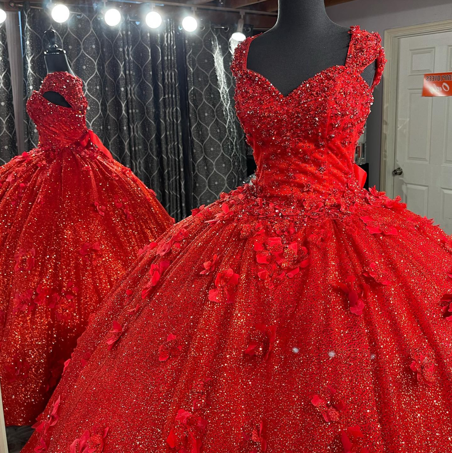 Gorgeous Red Beading Flower Sweet 16 Ball Gown Quinceanera Dress, DP2679