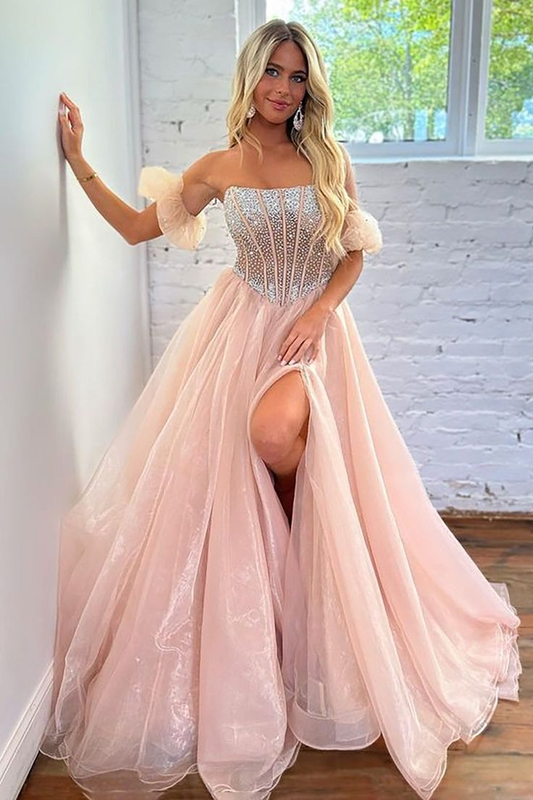 Blush A-Line Strapless Corset Organza Prom Dress,DP080