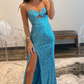 Sexy Glitter Sweetheart Spaghetti Straps Sequined With Side Slit Party Prom Evening Dress,DP091