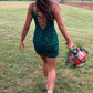 Green V Neck Straps Short Party Dress Homecoming Dress, DP2553