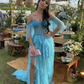Off Shoulder A-Line Blue Long Prom Dress Charming Evening Dress, DP2376