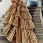 Stylish Golden Tiered Ball Gown Long Evening Party Dress,DP303