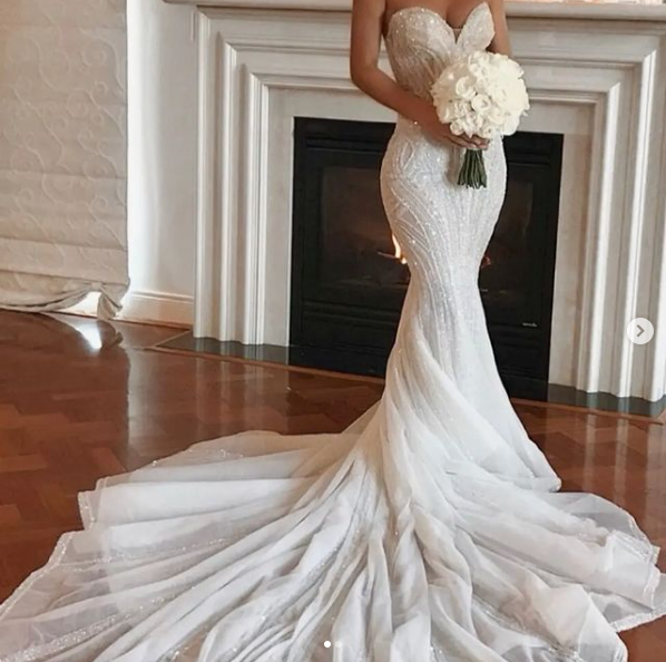 Stunning Embellished Strapless Sweetheart Mermaid Wedding Dress / Bridal Gown and Long Train,DS0381