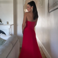 Red Strapless A-Line Pleated Simple Long Party Dress, DP2631
