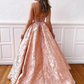 V Neck Pink Lace Prom Gown with Corset Back Corset Back Prom Formal Evening Dresses,DP083