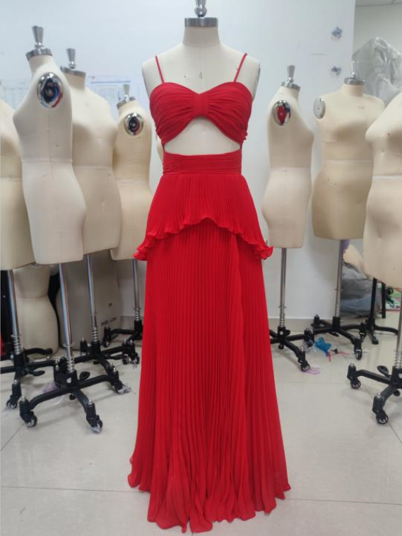 Red Spaghetti Straps A-Line Elegant Long Party Dress, DP2040