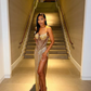 Sexy Long Black Girl Prom Dress Mermaid Sweetheart Gold Sequins Evening Gown, DP2389
