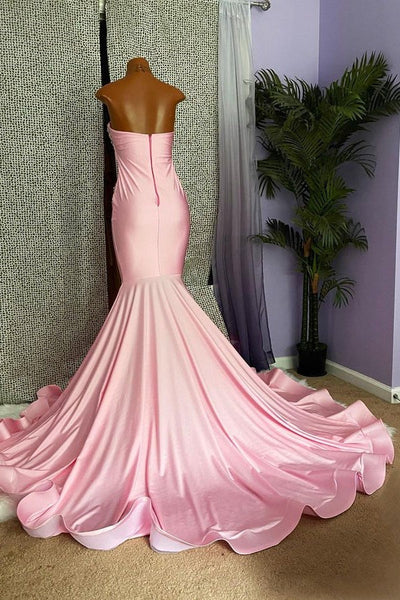 Chic High Neck Pink Long Mermaid Beading Black Girl Prom Dress, DP2309