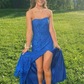 Royal Blue Strapless Long Prom Dress with Slit,DP1042