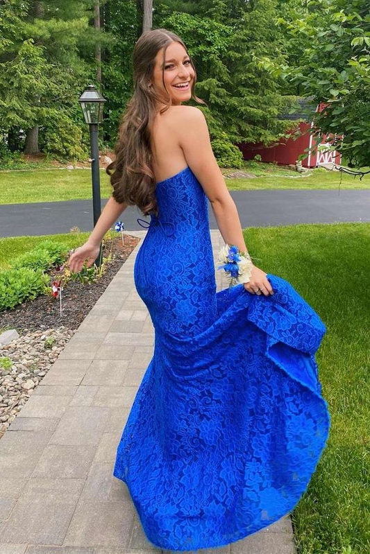Royal Blue Strapless Long Prom Dress with Slit,DP1042
