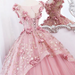 Pink A-Line Floral Tulle Lace Long Prom Dress Sweet Ball Gown,DP1072