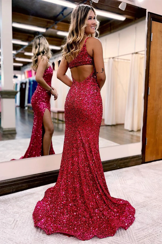 Sexy Long One Shoulder Sequined Mermaid Evening Dress,DP1118
