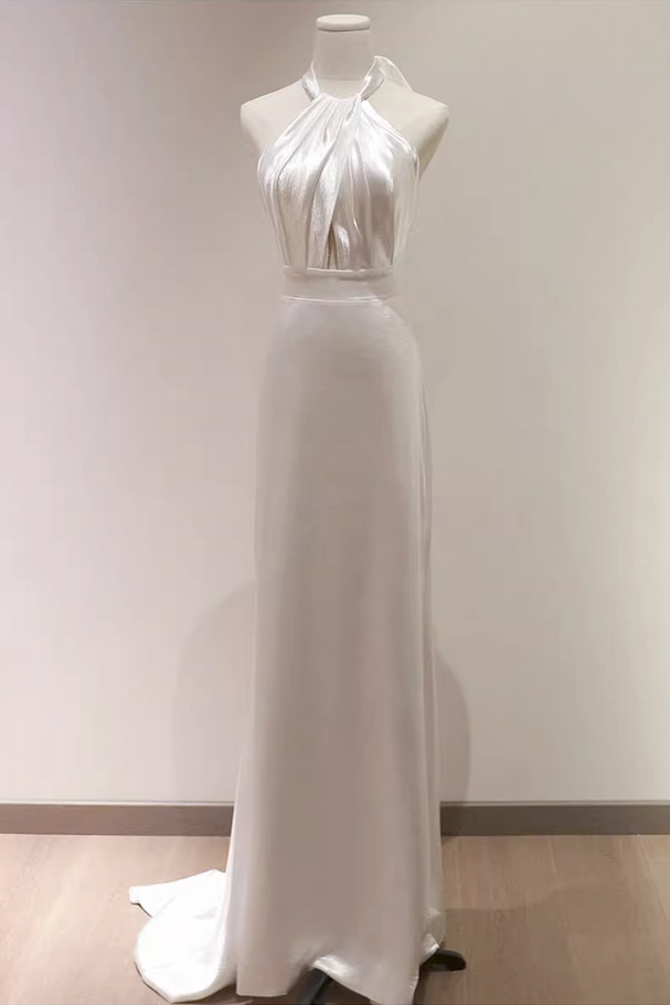 White Halter Light Wedding Dresses Bride Dresses Fishtail Evening Dresses,DP1123