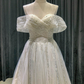 Shiny Off Shoulder Sequin Romantic Wedding Dress Elegant Boho Dress,DP1124