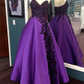 Purple Sweatheart Black Lace Appliques Long Prom Dress Ball Gowns,DP1150