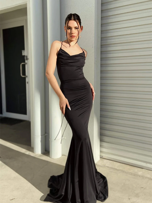 Sexy Black Mermaid Chic Long Prom Dresses Evening Party Dress,DP1235