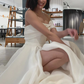 Ivory One Shoulder A-line Organza Simple Wedding Dresses Long Prom Dress,DP1245