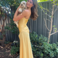 Yellow A-Line Spaghetti Straps Long Party Dress with Slit,DP1305