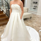 White Strapless Bow-Back Pearls A-Line Wedding Dress,DP1321