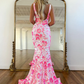 Pink V Neck Sequin Lace Mermaid Long Prom Dress Formal Party Dress,DP1332