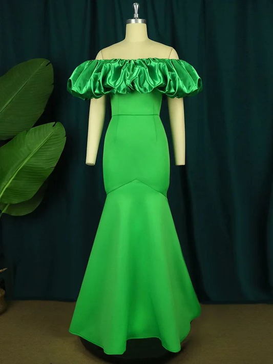 Green Off-The-Shoulder Mermaid Black Girl Long Prom Dress Wedding Guest Dress,DP1368