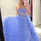Cute Blue Sparkly Sweetheart Tulle Layers Ball Gown Long Prom Dress,DP1392