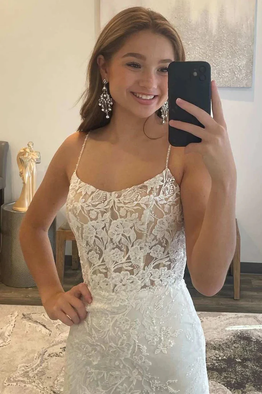 White Tulle Lace Appliques Mermaid Long Prom Dress Light Wedding Dress,DP1426