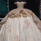 Champagne A-Line Off Shoulder Quinceanera Dress Sweet 16 Ball Gown,DP1431
