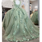 Sage Green A-Line Tulle Appliques Quinceanera Dress Sweet 16 Ball Gown,DP1432