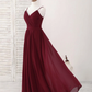 Burgundy V-Neck A-Line Formal Party Dress Bridesmaid Dress,DP1441
