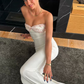 White Strapless Sheath Long Prom Dress Elegant Party Dress,DP1444