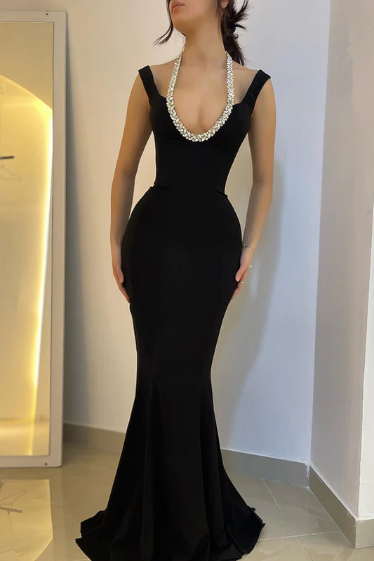 Sexy Black Halter Mermaid Long Prom Dress Evening Dress,DP1468