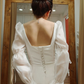White Square Neck Long Sleeves Mermaid Long Prom Dress Light Wedding Dress,DP1477