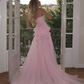 Pink Strapless 3D Flower Tulle Mermaid Long Prom Dress with Slit,DP1479