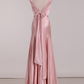 Pink V Neck Satin Backless Long Party Dress Bridesmaid Dress,DP1577