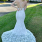 White Spaghetti Straps Lace Mermaid Long Prom Dress Light Wedding Dress,DP1599