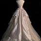 Pearl Pink Strapless A-Line Tulle Long Party Gown with Pearls,DP1621