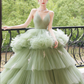 Green Straps V Neck Tulle Layers Long Prom Dress Sweet 16 Dress,DP1625