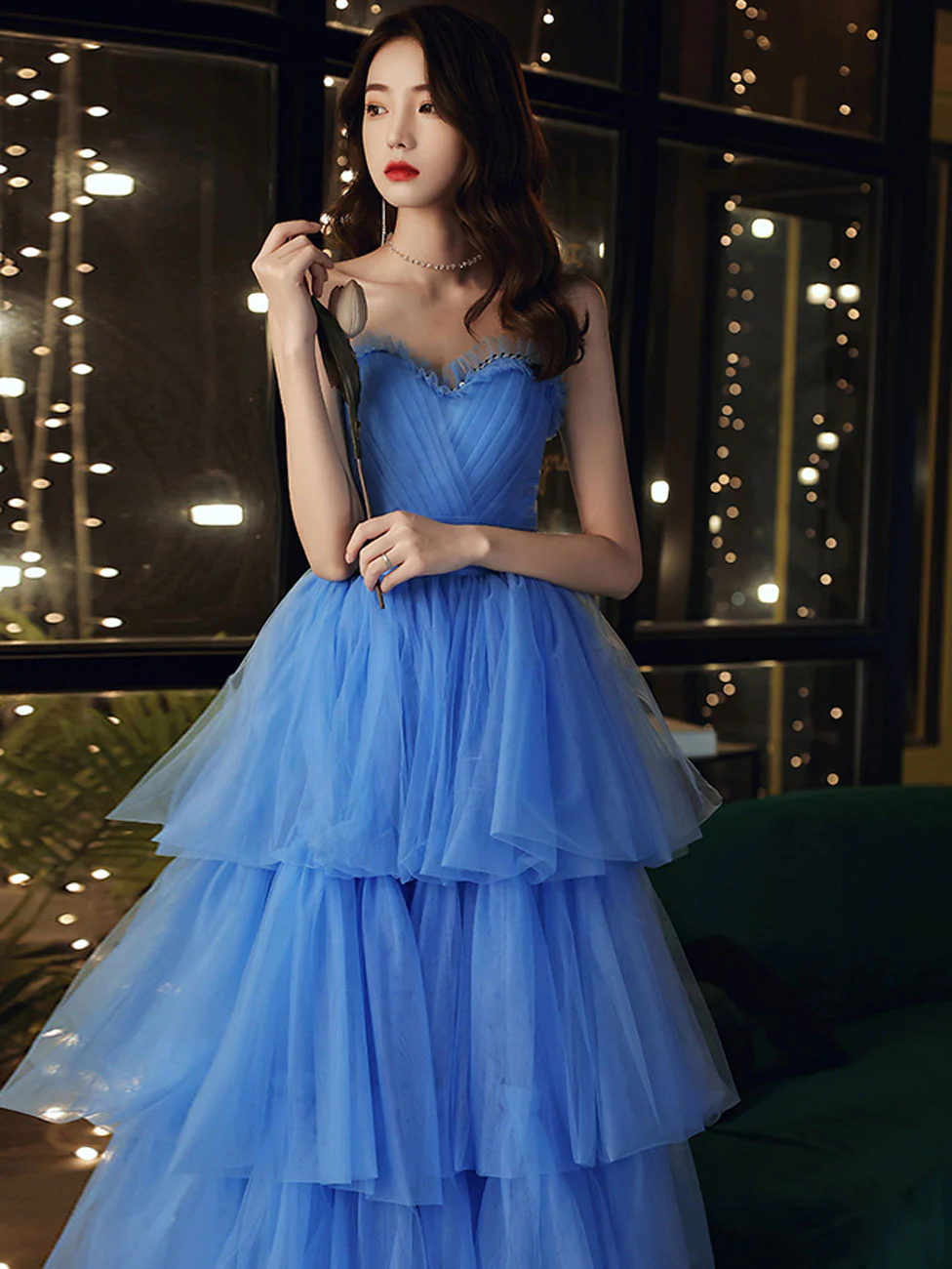 Blue Sweetheart Strapless Formal Graduation Dress Sweet 16 Dress,DP1626