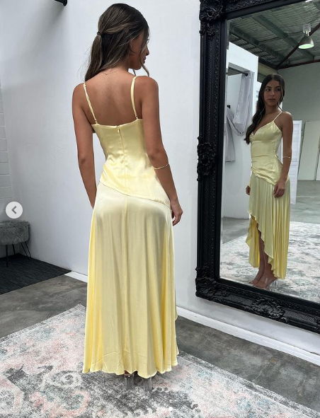 Yellow V Neck Spaghetti Straps Prom Dress Wedding Guest Dress,DP1644