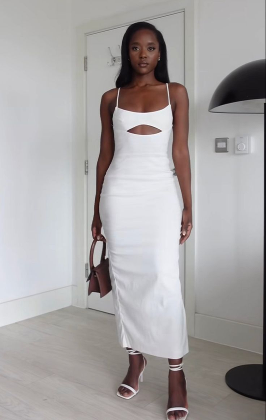 White Spaghetti Straps Cut Out Prom Dress Black Girl Party Dress,DP1669