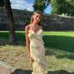 Yellow Spaghetti Straps Ruffle Long Prom Dress with Ruffles,DP1725