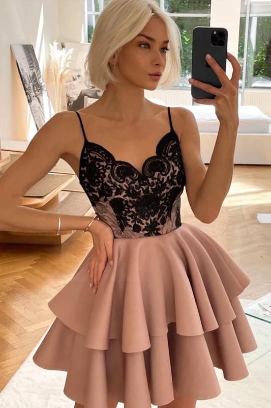 Black and Dusty Pink Short Party Dress Homecoming Dress,DP1748