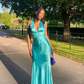 Turquoise V Neck Black Girl Party Dress Wedding Guest Dress,DP1803