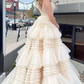 Light Champagne A-Line Tiered Ruffles Long Party Dress Ball Gown,DP1813